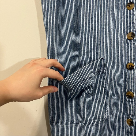 Old Navy Women's Denim Blue Striped Dress Overall Sleeveless Button Front Sz L - Picture 6 of 16